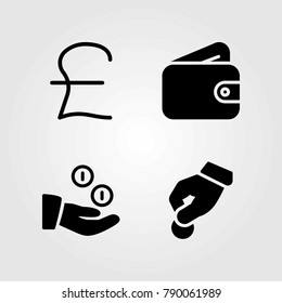 Money vector icons set. coins, pound sterling and donate