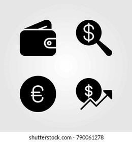 Money vector icons set. dollar, coin and wallet