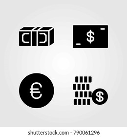 Money vector icons set. dollar, money and euro