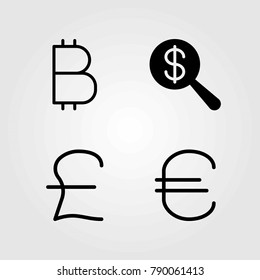 Money vector icons set. dollar, coin and euro