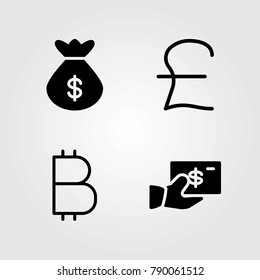 Money vector icons set. dollar, bag and coin