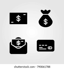 Money vector icons set. dollar, money and bag