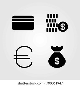 Money vector icons set. dollar, euro and coin