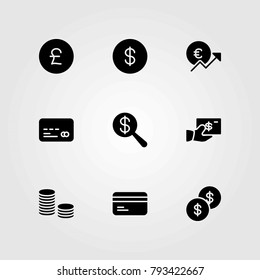 Money vector icons set. dollar, euro and coin