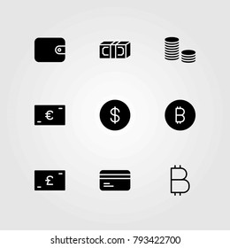 Money vector icons set. dollar coin, dollar and euro