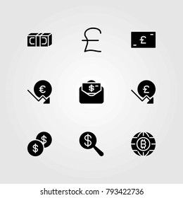 Money vector icons set. dollar coin, dollar and coin