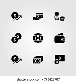 Money vector icons set. dollar coin, euro and coin