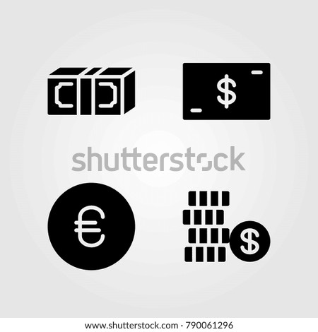 Money vector icons set. dollar, money and euro