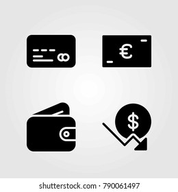 Money vector icons set. euro, wallet and dollar