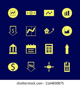 money vector icons set. with graph, growing graph, money cash and calculator in set
