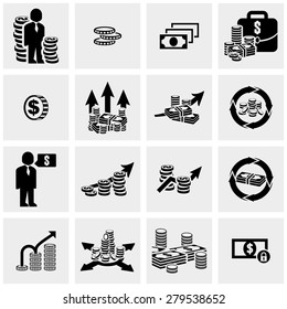 Money vector icons set on gray