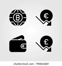 Money vector icons set. pound sterling, wallet and euro