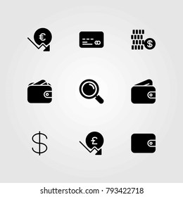 Money vector icons set. pound sterling, credit card and coin