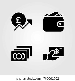 Money vector icons set. money, wallet and pound sterling