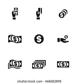 Money vector icons. Simple illustration set of 9 money elements, editable icons, can be used in logo, UI and web design