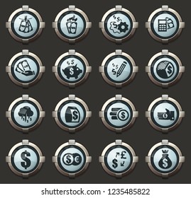 Money vector icons in the stylish round buttons for mobile applications and web