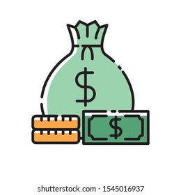 Money vector illustration with filled line design isolated on white background. Money clip art 