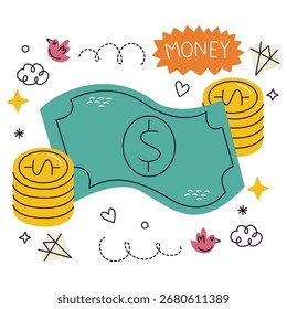 Ilustración vectorial de dinero. Diseño minimalista plano. Ilustración editable para el Web, móvil, impresión