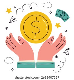 Ilustración vectorial de dinero. Diseño minimalista plano. Ilustración editable para el Web, móvil, impresión