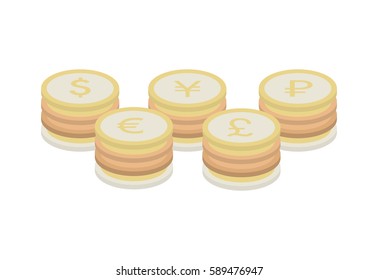 Money vector illustration. Flat style vector icon isolated on white background. Different currency.