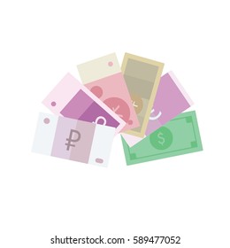Money vector illustration. Flat style vector icon isolated on white background. Different currency.
