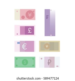 Money vector illustration. Flat style vector icon isolated on white background. Different currency.