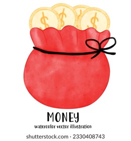 Money, money vector illustration, watercolor money, coins, bank, piggy bank, banking