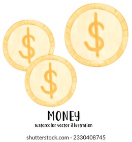 Money, money vector illustration, watercolor money, coins, bank, piggy bank, banking