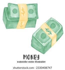 Money, money vector illustration, watercolor money, coins, bank, piggy bank, banking