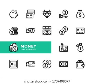 Money vector line icons. Simple set of outline symbols, graphic design elements. Line icons