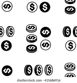 Money vector seamless pattern. Dollar Coins Endless Background. Black and White repetitive design