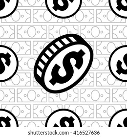 Money vector seamless pattern. Dollar Coins Endless Background. Black and White repetitive design