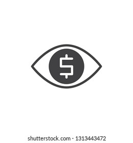 Money viewer vector icon. filled flat sign for mobile concept and web design. Human eye with dollar simple glyph icon. Symbol, logo illustration. Pixel perfect vector graphics