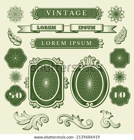 Money vintage ornament. Financial fonts labels flowers and frames for labels 100 or 50 dollars design templates recent vector illustrations set