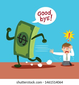 Money walking away from failure businessman, illustration vector cartoon
