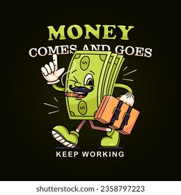 Money walking, cartoon mascot. Perfect for logos, mascots, t-shirts, stickers and posters