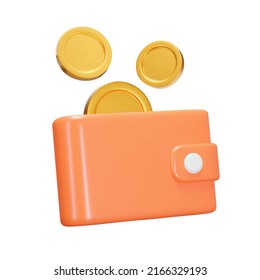 Money. Wallet with coins, 3d icon. Coin purse. Isolated object on a transparent background