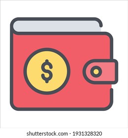 money wallet color outline icon, business and finance icon.