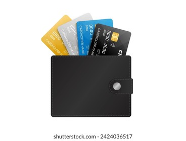 Money Wallet with Credit Card. Saving Money Concept. Vector Illustration. 