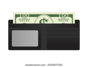 Money Wallet with Dollar Banknote. Saving Money Concept. Vector Illustration. 