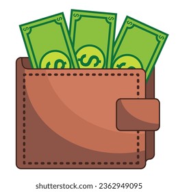 money wallet with dollar bills - vector icon design