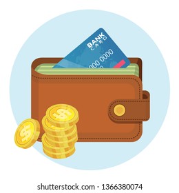 Dinero en el diseño de vectores planos de cartera para el sector empresarial y financiero. Moneda monetaria de financiación de cartera abierta de negocios. Icono de estilo plano de cartera abierta. Con tarjetas de plástico, dinero en dólares y efectivo
