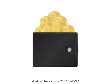 Money Wallet with Golden Coin. Saving Money Concept. Vector Illustration. 