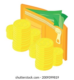 Money wallet icon. Isometric illustration of money wallet vector icon for web