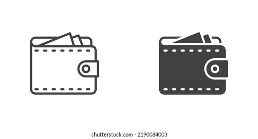 Money wallet icon, line and glyph version, outline and filled vector sign. linear and full pictogram. Cash money symbol, logo illustration. Different style icons set