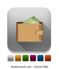 Money In Wallet Icon With Long Shadow Over App Button