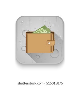 money in wallet icon With long shadow over app button