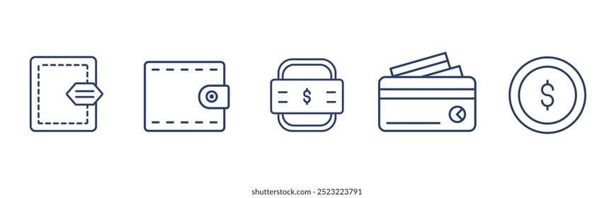 Money wallet icon outline set. Payment icons. Set of payment collection with money wallet, finance, banking, dollar, credit card symbol.