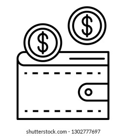 Money in wallet icon. Outline money in wallet vector icon for web design isolated on white background