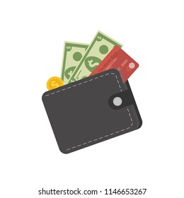 Money wallet icon. Vector illustration in a flat style.